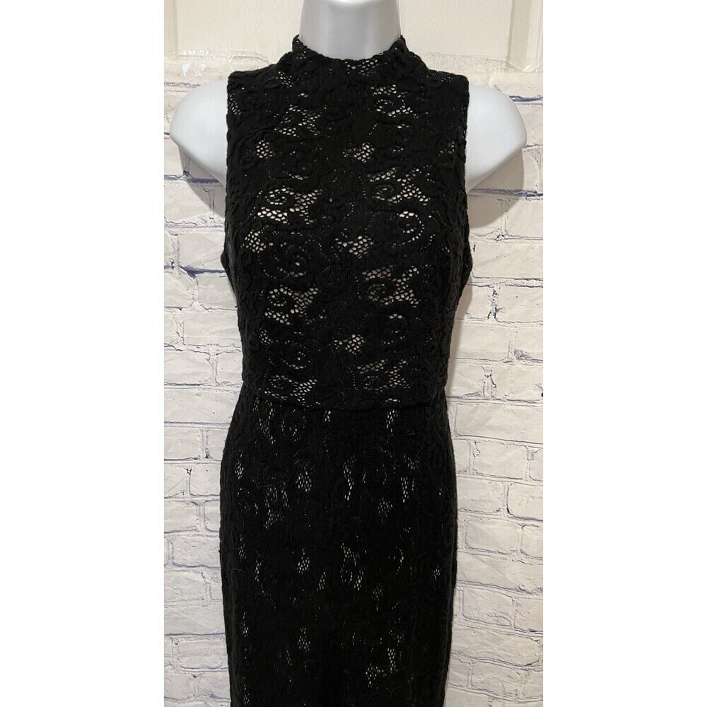 Alice + Olivia Maxi Black Lace Sleeveless High Neck Dress With Slit Size 2